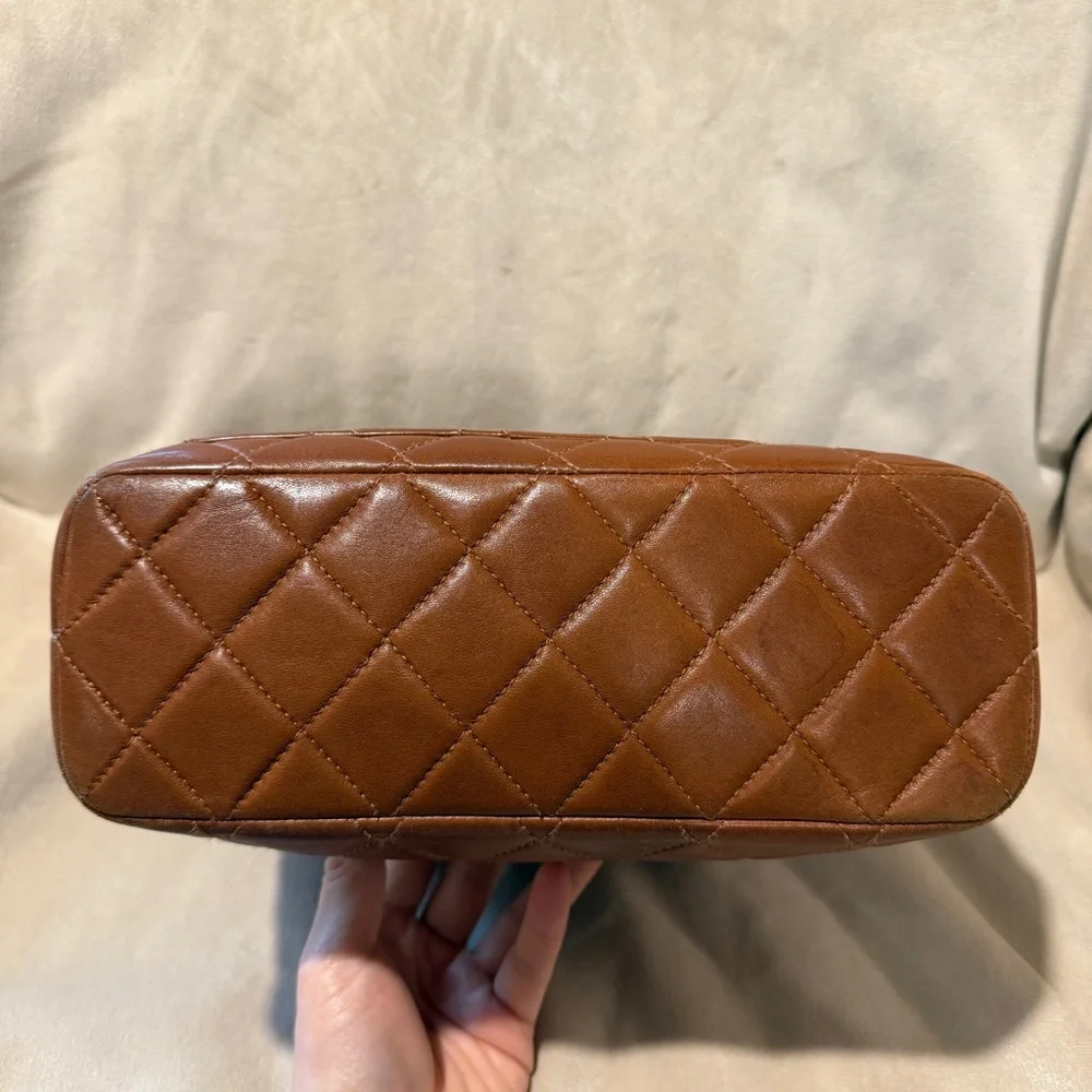 Vintage CHANEL Brown Lambskin Quilted Resin Chain Shoulder Bag 90s Rare Karl Era - Picture 10 of 16